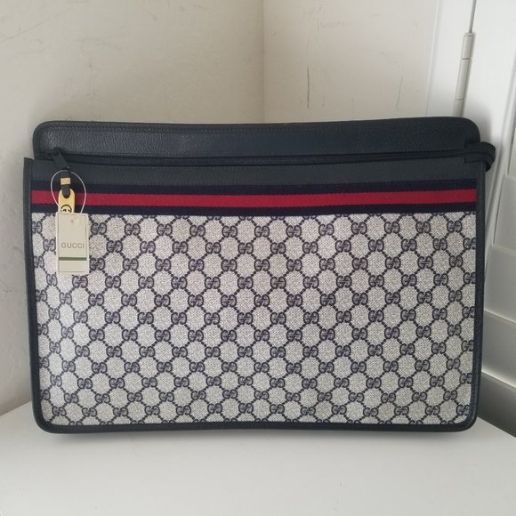 New/Unused Vintage Blue Gucci GG Striped Portfolio - Picture 1 of 15
